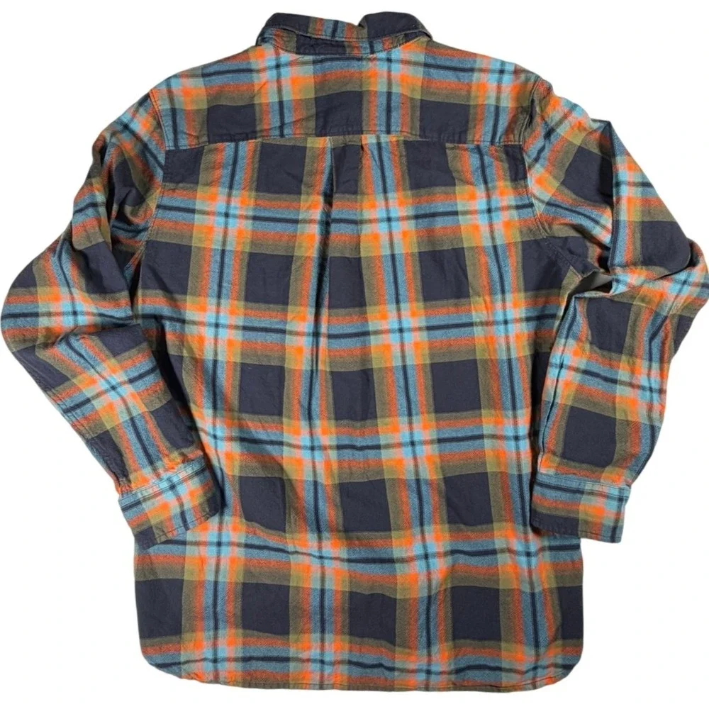 The North Face Mens L Orange/Navy Blue Plaid 100% Cotton Flannel Long Sleeve